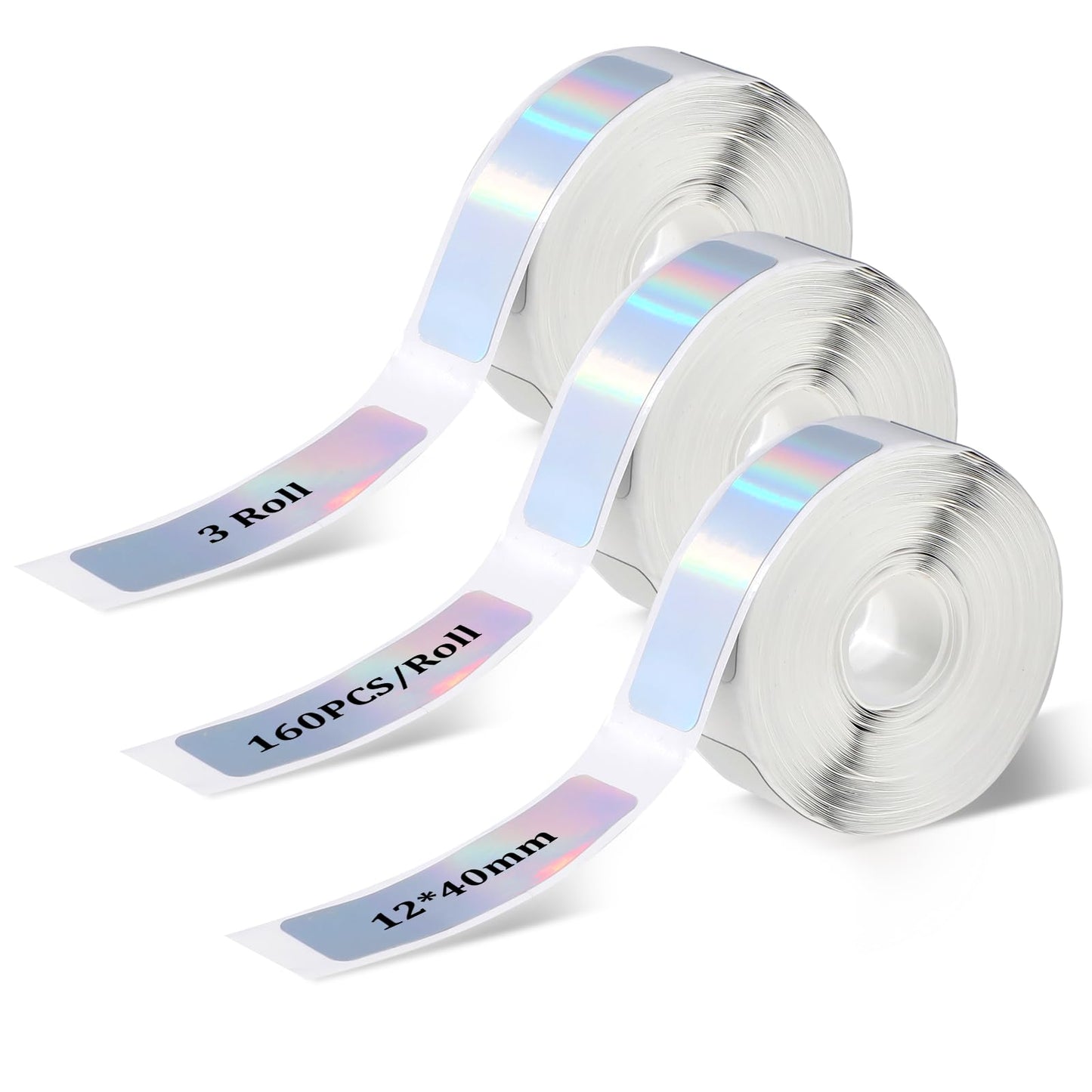 Giantree 3 Rolls D30 Adhesive Reflective Label Maker Tape, Thermal Label Printing Paper Household Storage Labels Tape for Christmas Home Office School Organization, Gift for Decoration (12mmx40mm)
