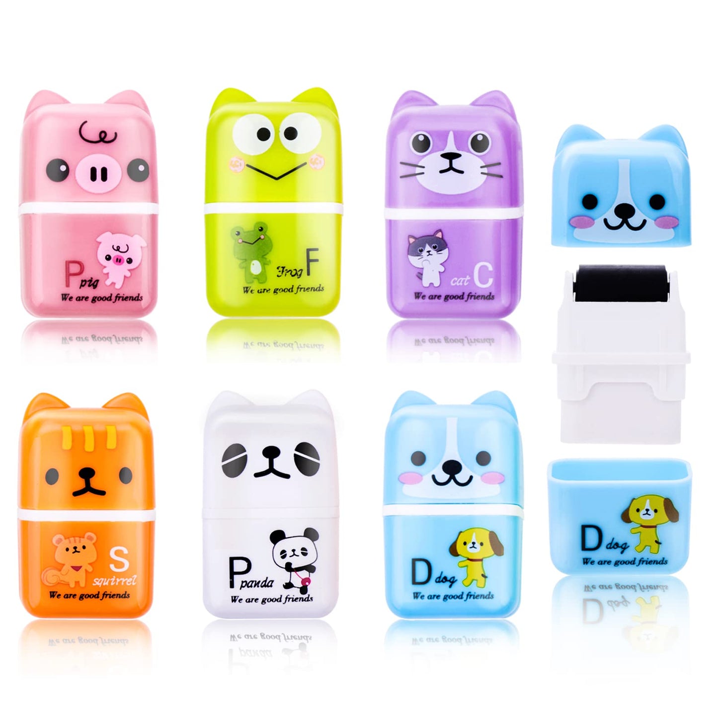 cobee Cute Roller Eraser for Kids, 6 Pieces Cartoon Animal Pencil Erasers Rubber Kids Erasers with Shaving Roller Case Animal Themed Eraser for for Kid Party Favors School Gift Supplies