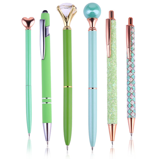 cobee Ballpoint Pens Kit, Metal Crystal Diamond Pen, 1.0mm Fine Point Black Ink Smooth Writing Glitter Pen for Journaling Fancy Pen Gift for Men Women Home Office School Supplies(Green)