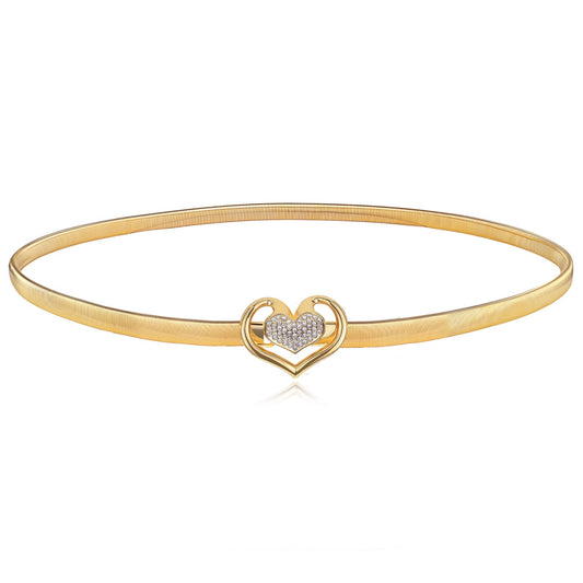 Andibro Women Skinny Metal Waist Belt, Elastic Heart Shaped Rhinestone Chain Belt Crystal Rope Belt for Dress(Gold)