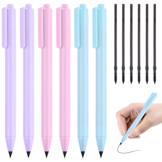 Bewudy 6pcs Inkless Pencils Eternal, Everlasting Pencil with 6 Replaceable Refill, Infinite Pencil Inkless Pen, Unlimited Writing Eternal Pencil No Ink For School Office Professional Use