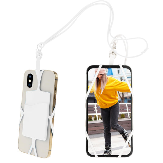 Giantree Mobile Phone Lanyard, Universal Neck Phone Holder Silicone Neck Strap with Card Pocket Phone Lanyard Protective Cover Compatible with Most Smartphones(White)