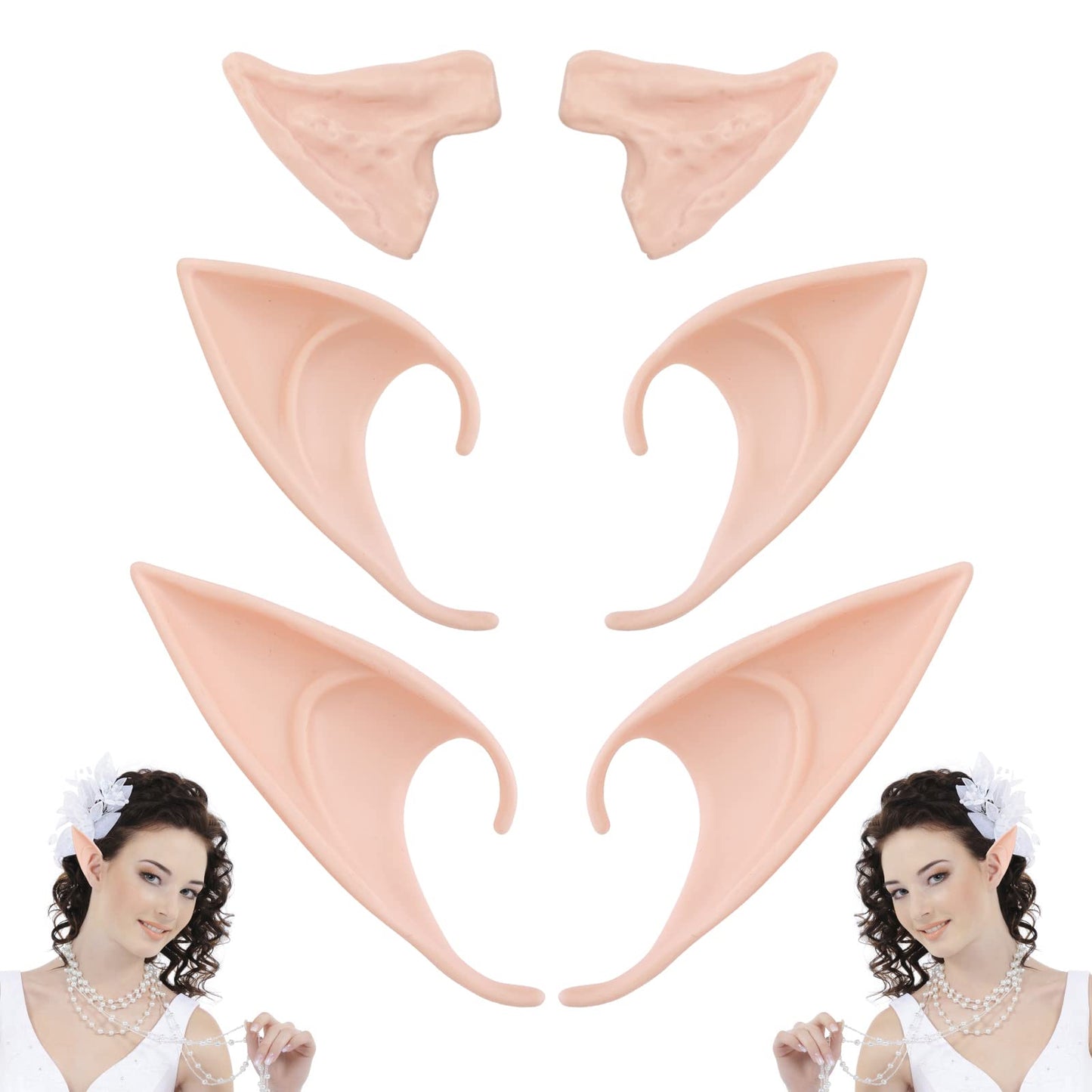 Cobee Cosplay Fairy Pixie Elf Ears, 3 Pair Fairy Ears Goblin Ears Dress Up Party Cosplay Costume Accessories for Halloween Christmas Party Favors(Light Pink)