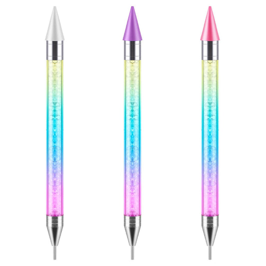 Bewudy 3 Pcs Nail Rhinestone Picker Dotting Pen, Dual-Ended Wax Pencil Nail Rhinestone Picker Dotting Pen Tool Jewelry Dotting Pen Nail Art Tools Nail Art DIY Decoration Tool(White Pink Purple)