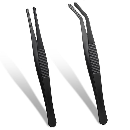 AOZUO 2 Pcs Curved Tweezers, Blunt Tweezers, 14 cm Stainless Steel, Non-Slip Straight Tweezers with Curved Serrated Edge, Angled Tweezers for Laboratory Work, Aquatic Animals, Crafts
