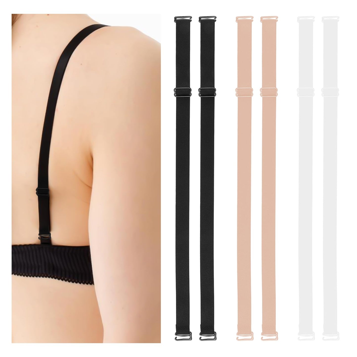 Molain 3 Pairs Bra Strap Replacement Elastic Adjustable Elastic Underwear Shoulder Strap, Bra Shoulder Straps Removable Multi Color Women Bra Straps(18mm Width)