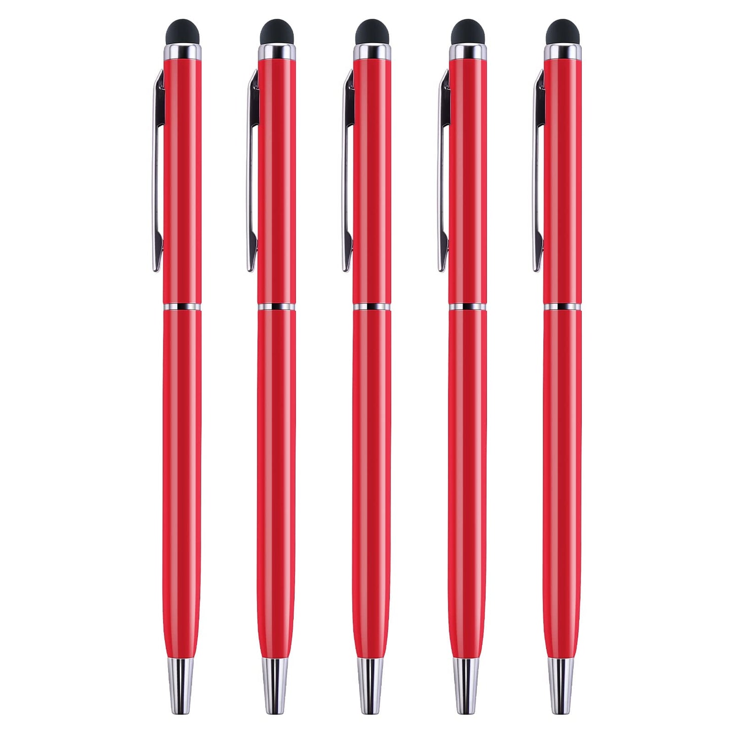 Giantree Ballpoint Pens with Stylus Tips, 5Pcs 1.0mm Metal Black Ink Pens Stylus Pens for Touch Screens 2 in 1 Stylus Ballpoint Pens for Daily Work School Writing Stationery Office Supplies(Red)