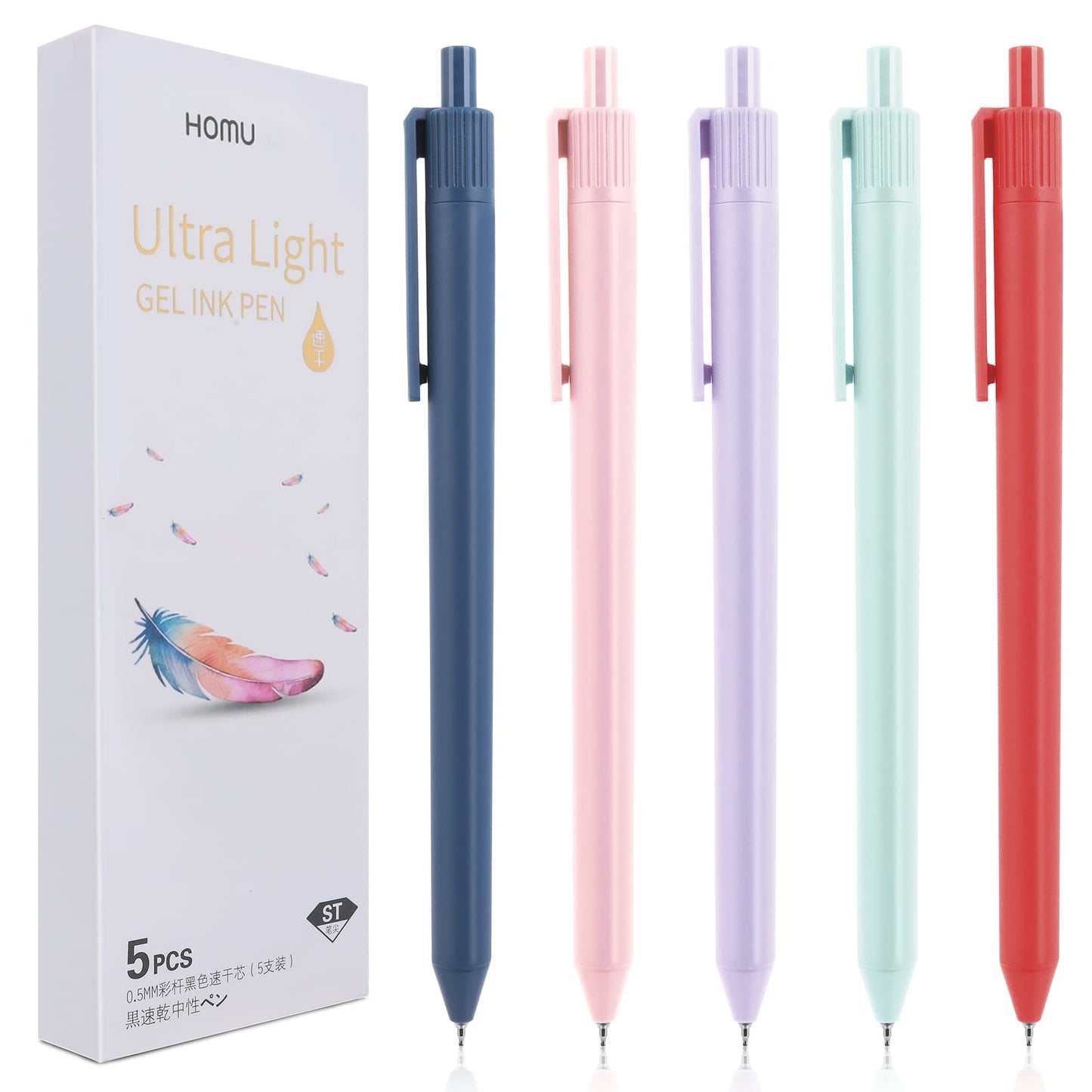 TIESOME Retractable Gel Pens, 5 PCS Quick Dry Ink Pens Fine Point Cute Ball Point Pen Aesthetic Rolling Ball Gel Pens 0.5mm Black Ink Smooth Writing for School Office Gift Supplies