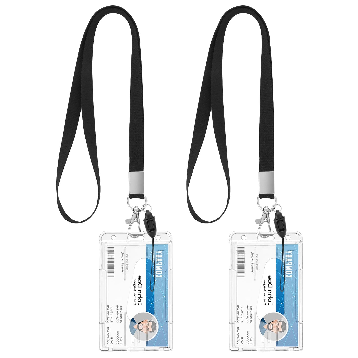 TIESOME ID Card Badge Holders with Lanyards,2Pcs Hard Plastic Name Tag Holders Credit Card Protector with Thumb Slot Clear ID Card Holder with Detachable Neck Lanyard Transparent Card Case(Vertical)