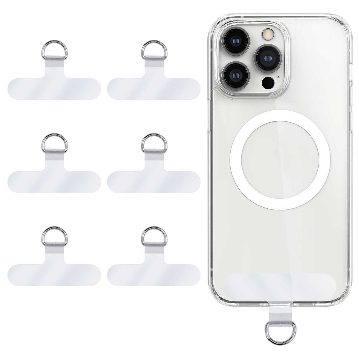 Giantree 6Pcs Cell Phone Tether Tab, Universal Clear Phone Lanyard Patch Pad Without Adhesive Phone Strap Connector with Metal Ring for Cell Phones Security Drop Protection