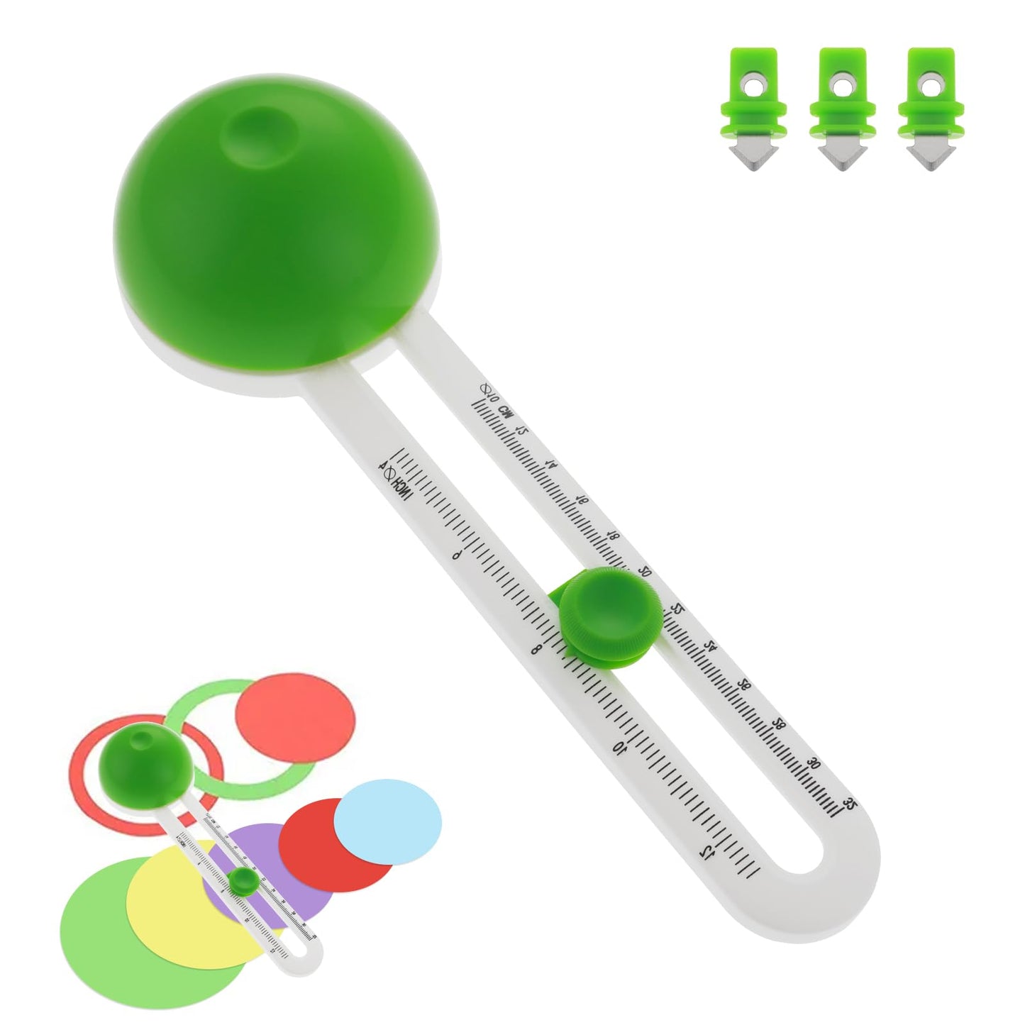 TIESOME Adjustable Circular Paper Cutter, Rotary Paper Trimmer Scrapbooking Making Tool with Replacement Blades 4-12 in Circular Creating Cutting Tools for DIY Crafts (Green)