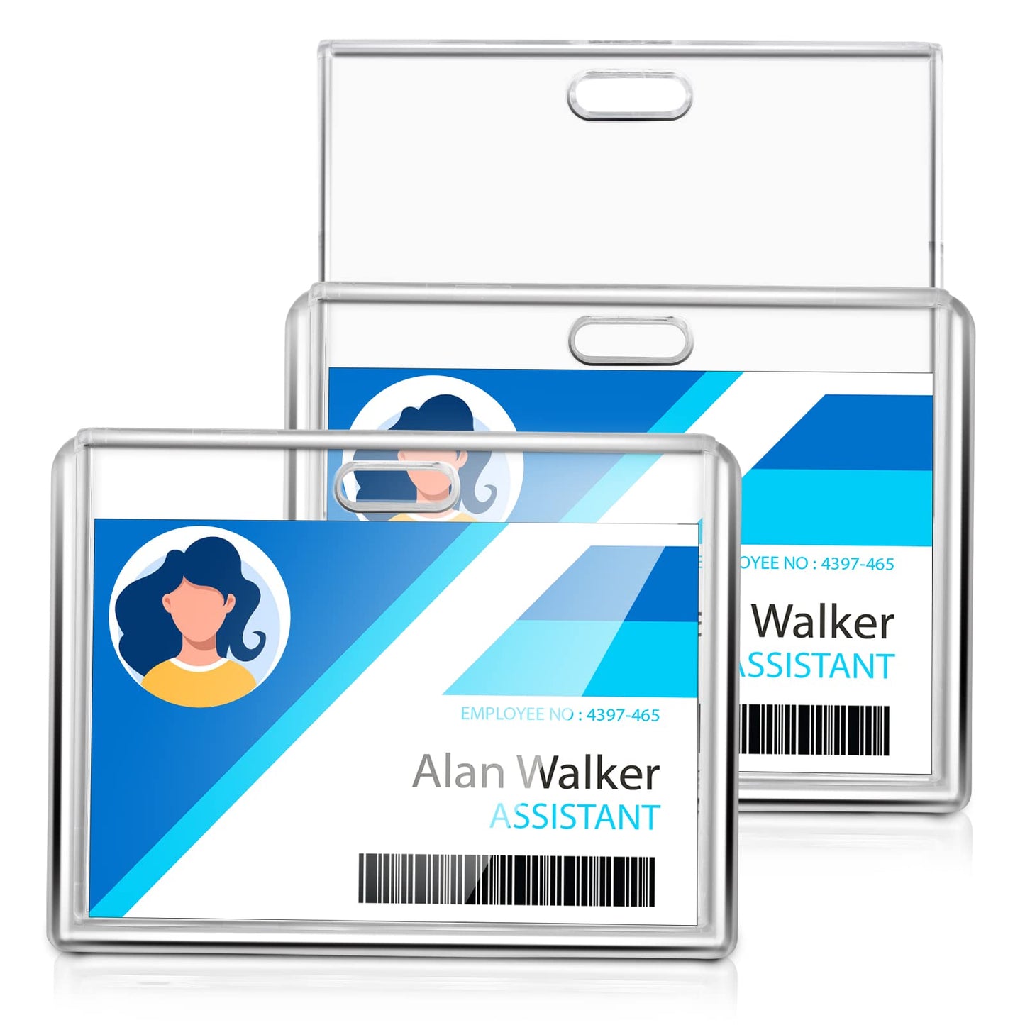 Cobee 2 Card Badge Holder, 2 Pieces Heavy Duty ID Card Badge Holder Hard Plastic Card Protector Case for ID Credit Card Driver Licenses Passes Office School Supplies(Horizontal)