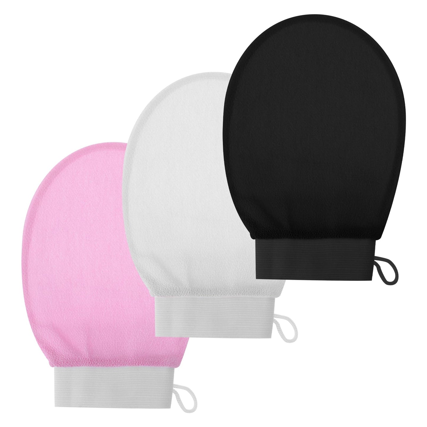 cobee 3 Pcs Exfoliating Glove for Shower, Exfoliating Mitt Body Scrubber, Deep Body Scrubber Exfoliator Gloves for Dead Skin Remover for Women and Men (Black White Pink)