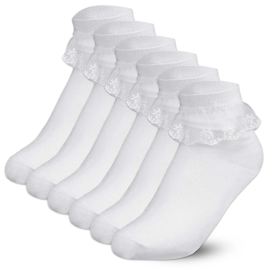 Bewudy 3 Pairs Girls Ruffle Socks, White Frilly Socks for Girls Princess Style Dress Socks, Toddler Girl Lace Socks with Ruffles(Foot Code 20-22)