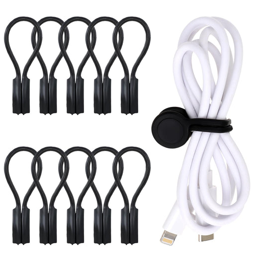 Giantree Magnetic Cable Ties, 10 Pack Reusable Silicone Magnetic Cord Twist Ties, Magnet Strap Ties for Charging Wire Organizer Earphone Cords Wrap Fridge Magnets Storage or Travel(Black)