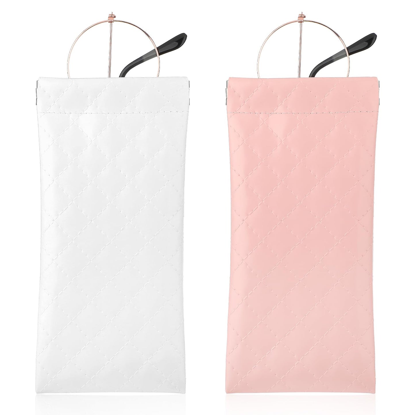 Giantree 2 Pcs Squeeze Top Glasses Case, Portable Sunglasses Case Soft Leather Eyeglass Pouches for Glasses Storage SunglassesTravel Case for Women Men(White+ Pink)