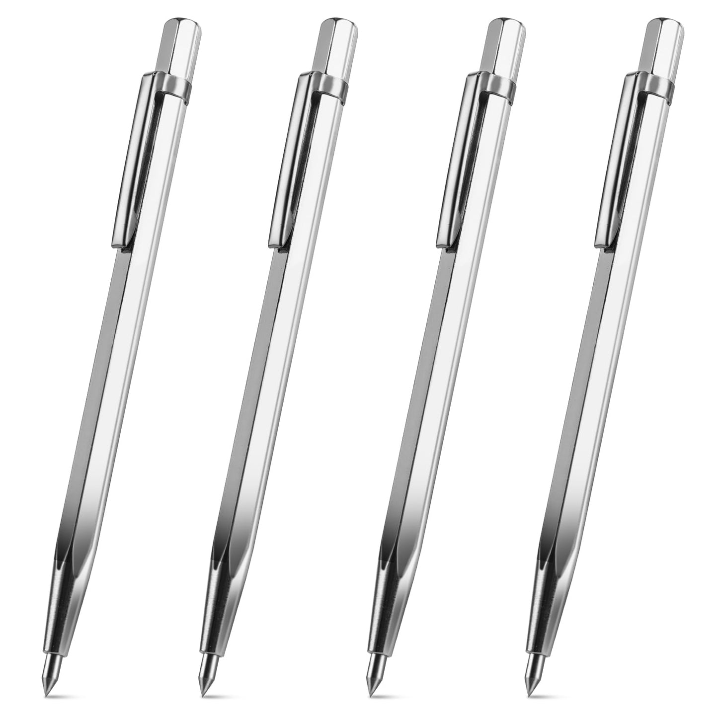 TIEOME 4 PCS Tungsten Carbide Tip Scriber, Metal Etching Engraving Pen Machinist Carbide Scribe Tool Etching Pen With Clip for Glass Ceramics Metal Sheet(Silver)