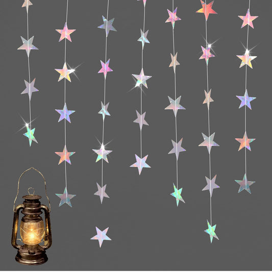 Giantree 65Ft Iridescent Star Shiny Garlands, 5Pcs Hanging and Twinkle Little Star Streamer Bunting Banner for Wedding Birthday Graduation Christmas Party Decoration(Star)