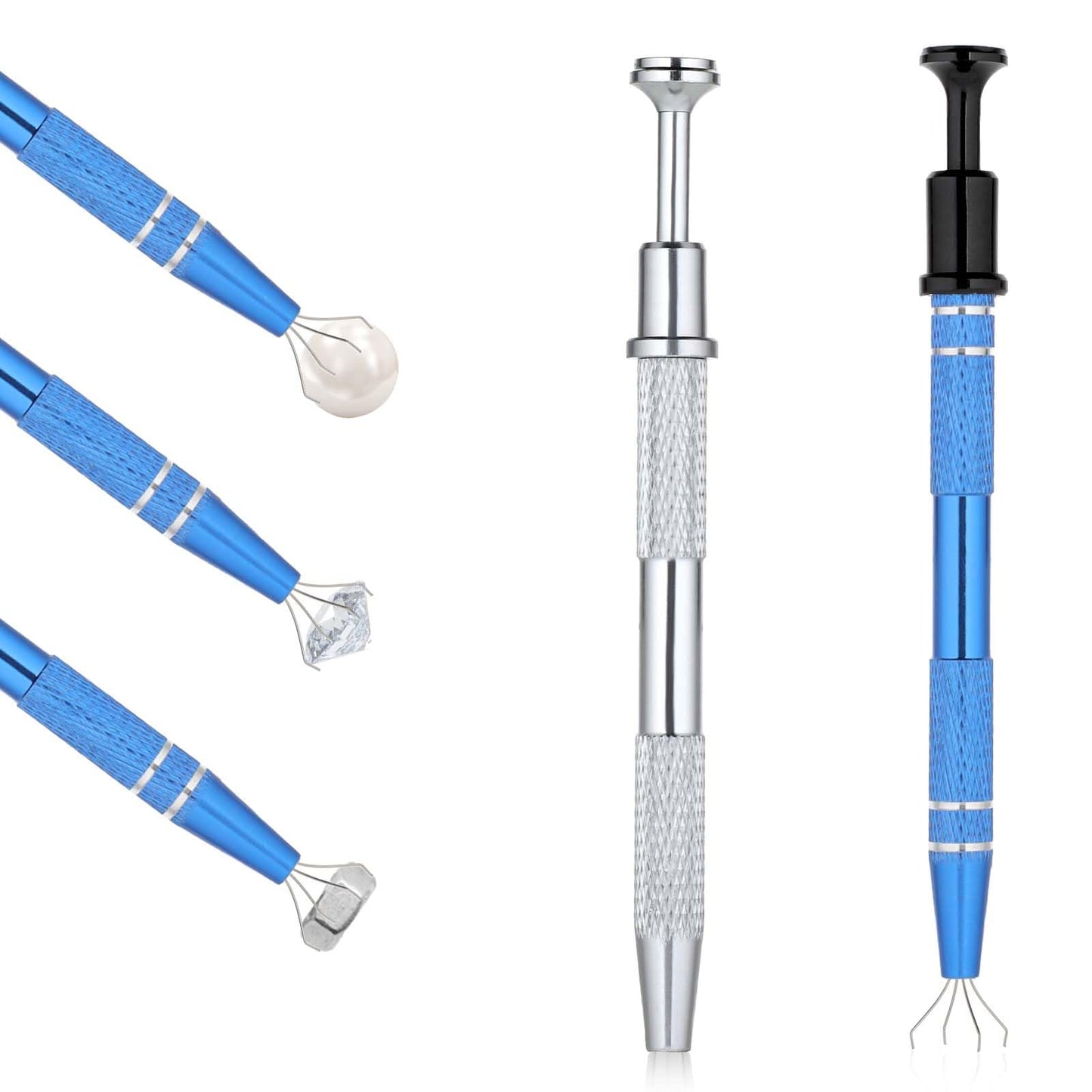 Molain 2Pcs Piercing Ball Pliers, 12cm Jewelry Tweezers with 4 Claws Prong Tweezers Jewelry Pick Up Tool Electronic Component Gripper Piercing Ball Grabber for Diamond Piercing Ball (Silver+Blue)