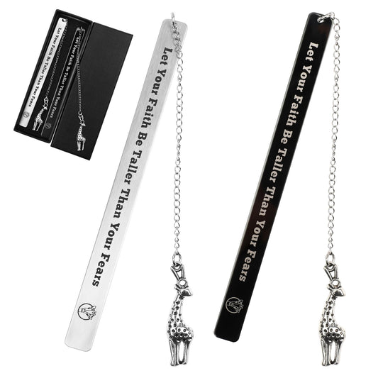Molain 2Pcs Inspirational Bookmarks with Giraffe Pendant for Women and Men, Stainless Steel Bookmarks for Book Lover Bookmarks with Gift Box for Graduation, Birthday
