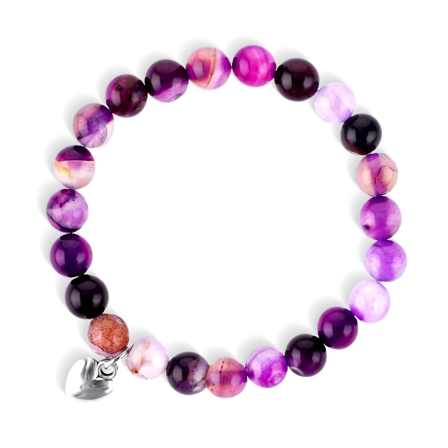 TIESOME Natural Amethyst Stretch Bracelet, 8mm Bead Bracelet With Heart Pendant Encouragement Bracelet Relieves Anxiety and Stress Bracelet Break-resistant Bracelet Christmas Bracelet Gifts