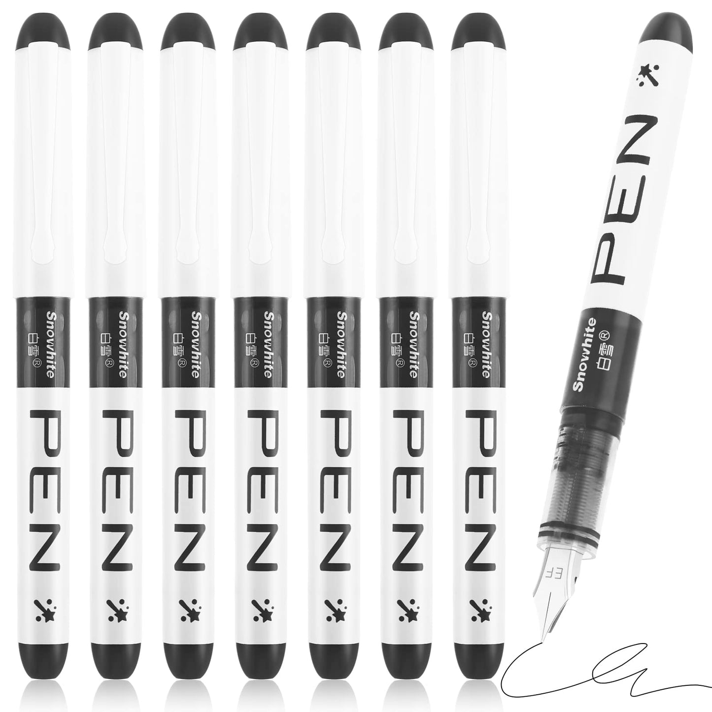 cobee 8 Pieces Disposable Fountain Pens, Black Ink Fine Point Pen Smooth Writing Calligraphy Pens for Lettering Hand Drawing Sketching Doodling Journaling School Office Gift Supplies(Black)