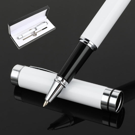 Andibro 0.5mm Luxury Ballpoint Pen, Metal Journal Pen, Professional Pen With Gift Box Heavy Duty Pretty Pens Nice Pen with 1 Refill for Men Women Smooth Writing Rollerball Pen Office Pen(White)