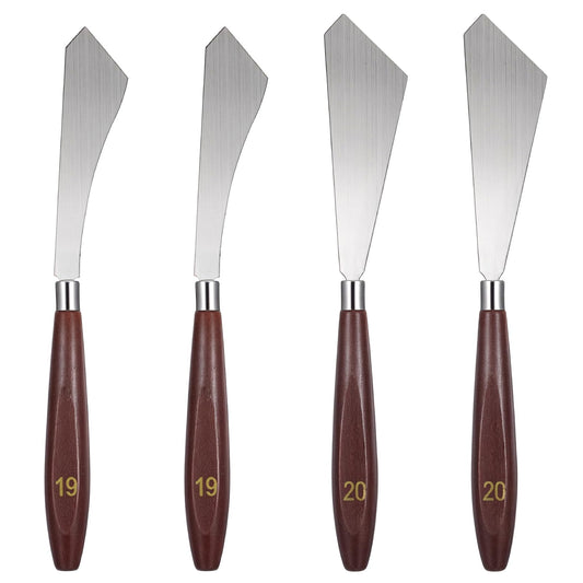 MBAIYO 4 Pcs Painting Knife,Palette Knife Stainless Steel Palette Tool with Wooden Handle Scraper for Oil Acrylic Painting