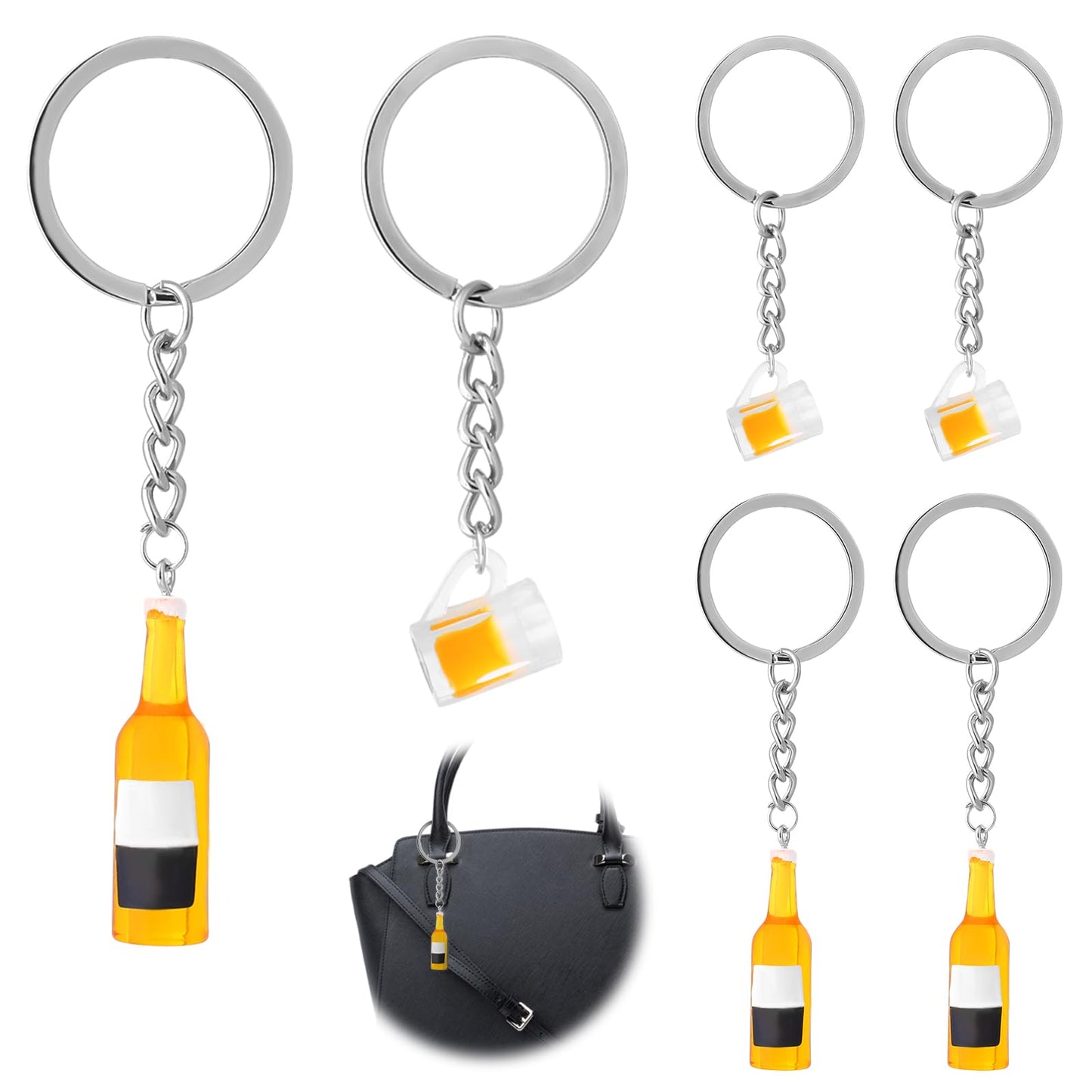 Giantree Beer Bottle & Mug Keychain 6Pcs, Yellow, Women Keychain for DIY Crafts, Dollhouse Decoration, Miniature Bottle Garden Accessories