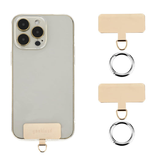Amaxiu Mobile Phone Lanyard Pads, 2pcs Cell Phone Tether Tabs with Metal Spring Rings Universal Phone Strap Connector Patches Compatible with Full Coverage Phone Case, Stainless Steel(Gold)