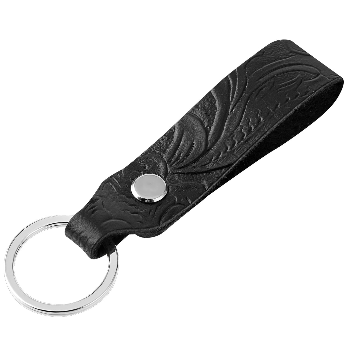 simarro Genuine Leather Car Keychain, Universal Carved Keychain Pendant Anti-Lost Car Key Chains with Keyrings Home Key Ring Strap Holder Lanyard for Women and Men (Black)