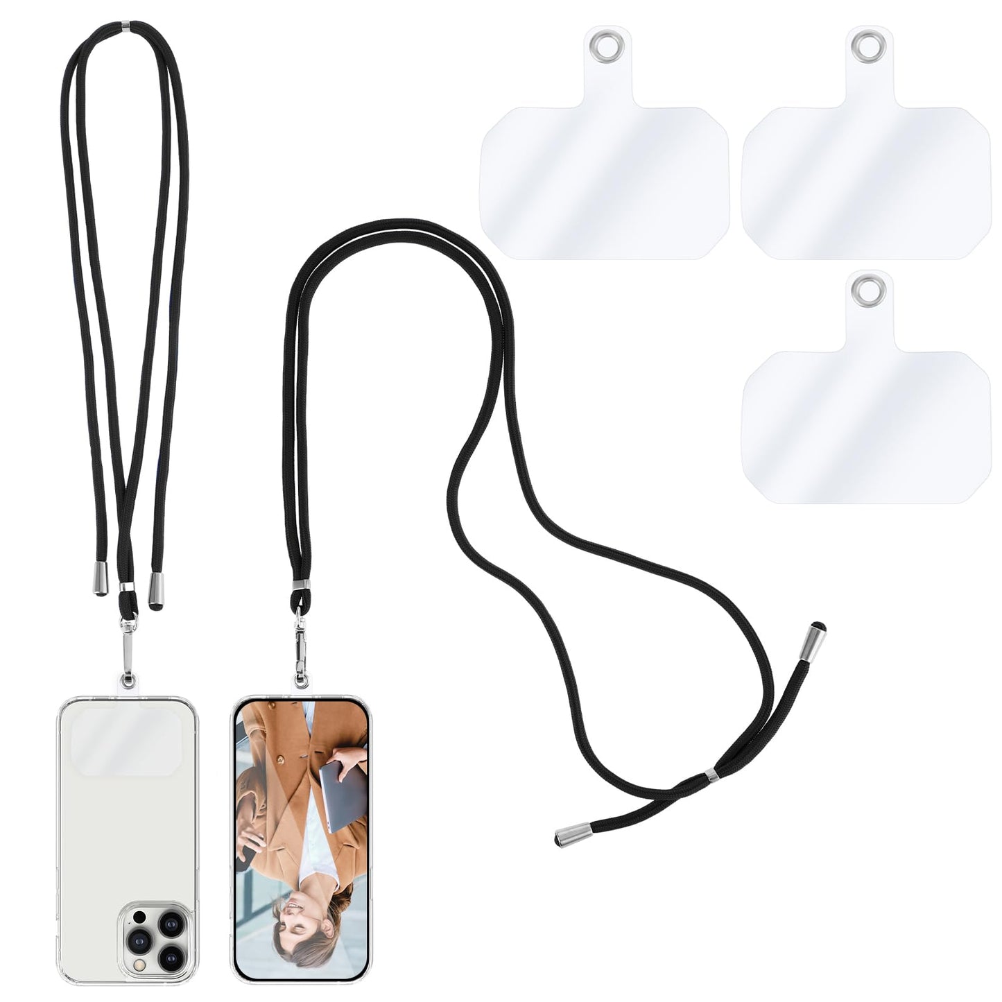 simarro Phone Lanyard, Adjustable Cell Phone Lanyard with 3pcs Phone Patches Universal Nylon Neck Strap Detachable Phone Crossbody Lanyard Compatible with Most Smartphones(Black)