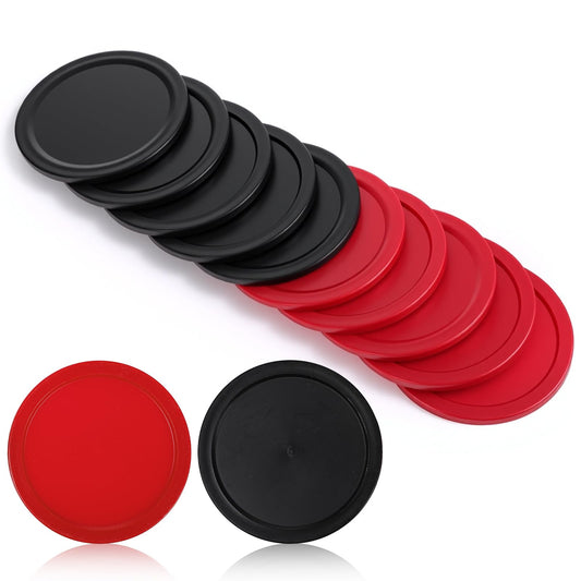 JJUNW 10PCS Mini Air Hockey Table Pucks, 2.5 in Air Hockey Puck Replacement, Durable Puck and Paddles Game Tables Accessories Compatible with Standard Pushers and Goals(black+red)