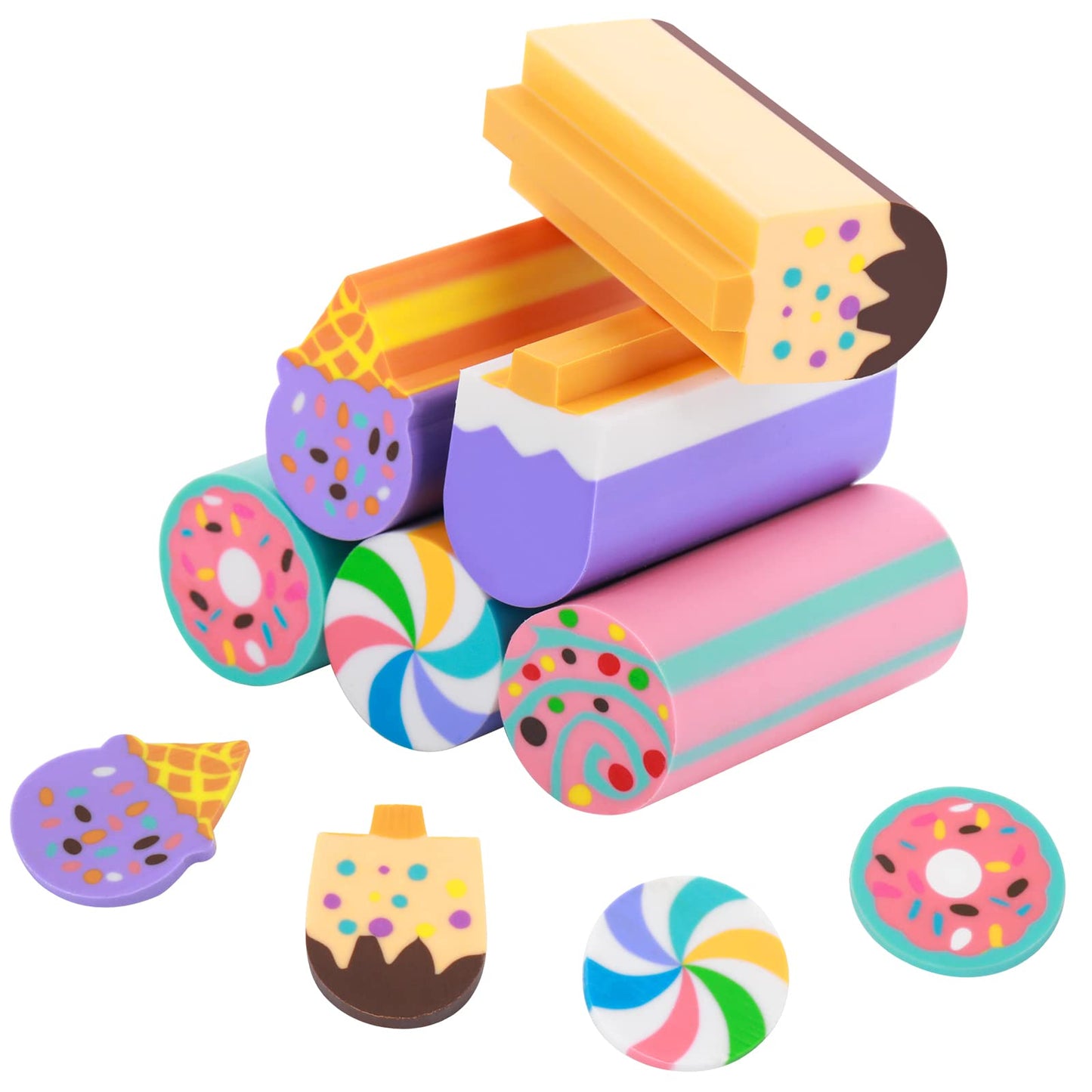TIESOME Cute Erasers for Kids,6 Pack Animal Erasers Food Erasers Fun Cute Erasers Desk Pets Pencil Erasers for Students School Supplies Prize Gifts Party Favors (Food)