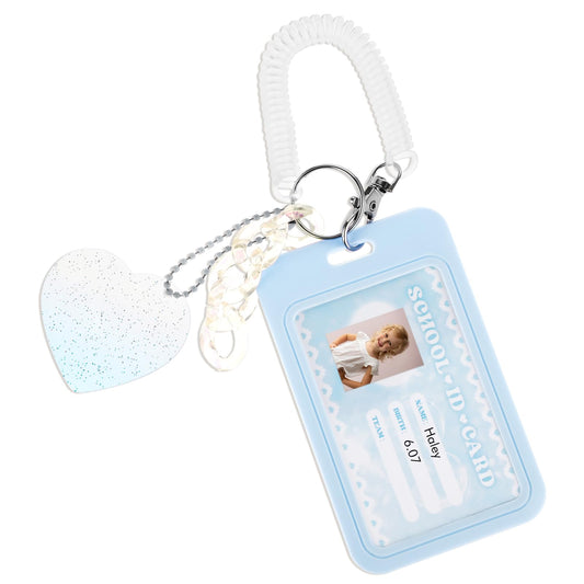 Amaxiu 3 Inch Acrylic Kpop Photocard Holder, Photocard Display Frame Kpop Photocard Stand Kpop Photocard Organizer with Keychain Love Heart Pendant for Tabletop Decor (Blue)