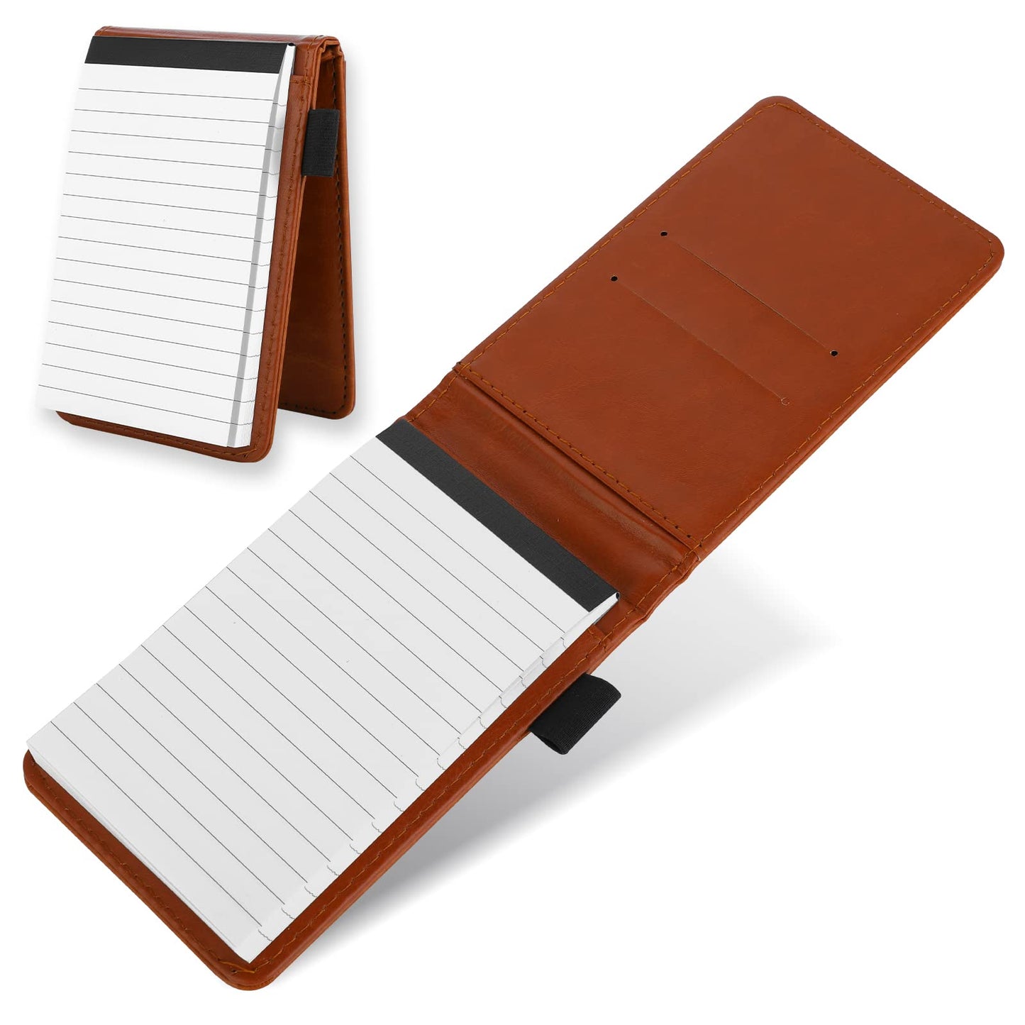 cobee Leather Pocket Notepad Holder, Mini Memo Book Portable Notebook Business Notepads Notebook Holder Multifunctional Notebook for Office School(Brown)