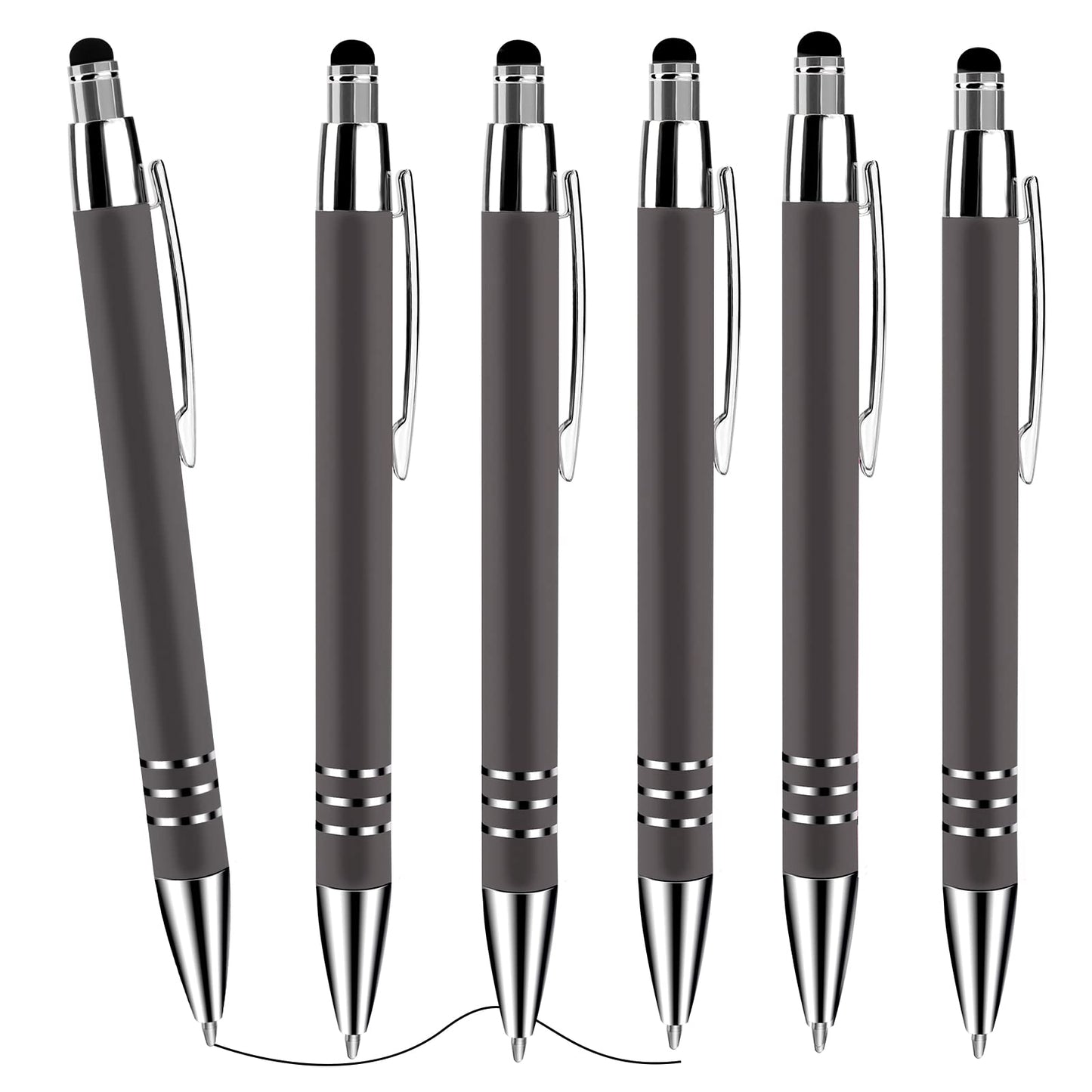 cobee Stylus Tip Ballpoint Pens, 6 Pieces 1.0mm Retractable Ball Point Pen Medium Point Smooth Writing Pen Black Ink Metal Pen Stylus Nice Pen for Touch Screens(Grey)