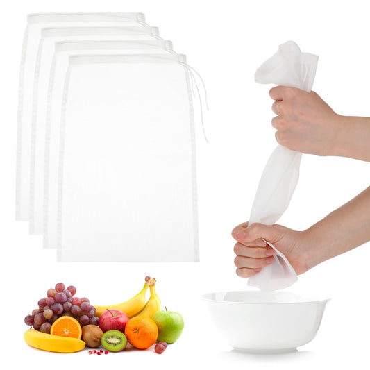 Amaxiu 4 Pack Nylon Nut Milk Bag, 11.8"x7.8" Fine Mesh Cheese Cloth Bags for Straining Reusable 100 Mesh Nylon Bag Filtering Drawstring Filter Bag for Almond Cashew Durable Easy to Clean Strainers
