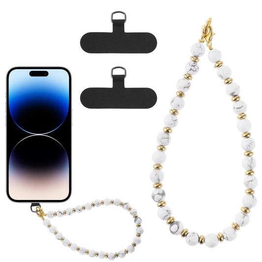 Amaxiu Phone Strap with Beaded Marble, Detachable Phone Lanyard with 2 Tether Tab Hands Free Wrist Strap Adjustable Phone Chain Wristlet Bracelet for Women(B)