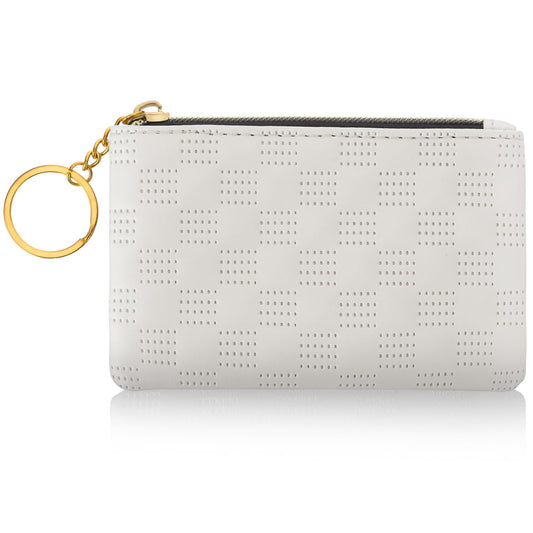 simarro Women Coin Purse, PU Leather Solid Color Zipper Coin Purse Portable Mini Lady Diamond Embroidery Change Wallet with Keychain Credit Card ID Key Headset Lipstick Storage Bag (White)