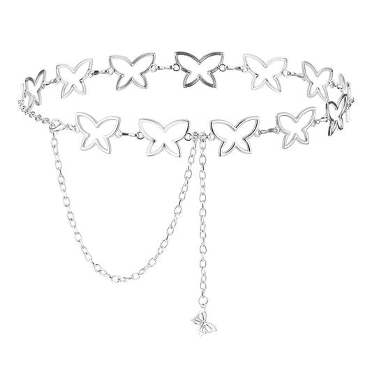 Giantree Silver Metal Butterfly Chain Belt for Women Adjustable Body Chains for Valentine's Day, Mother's Day, etc.