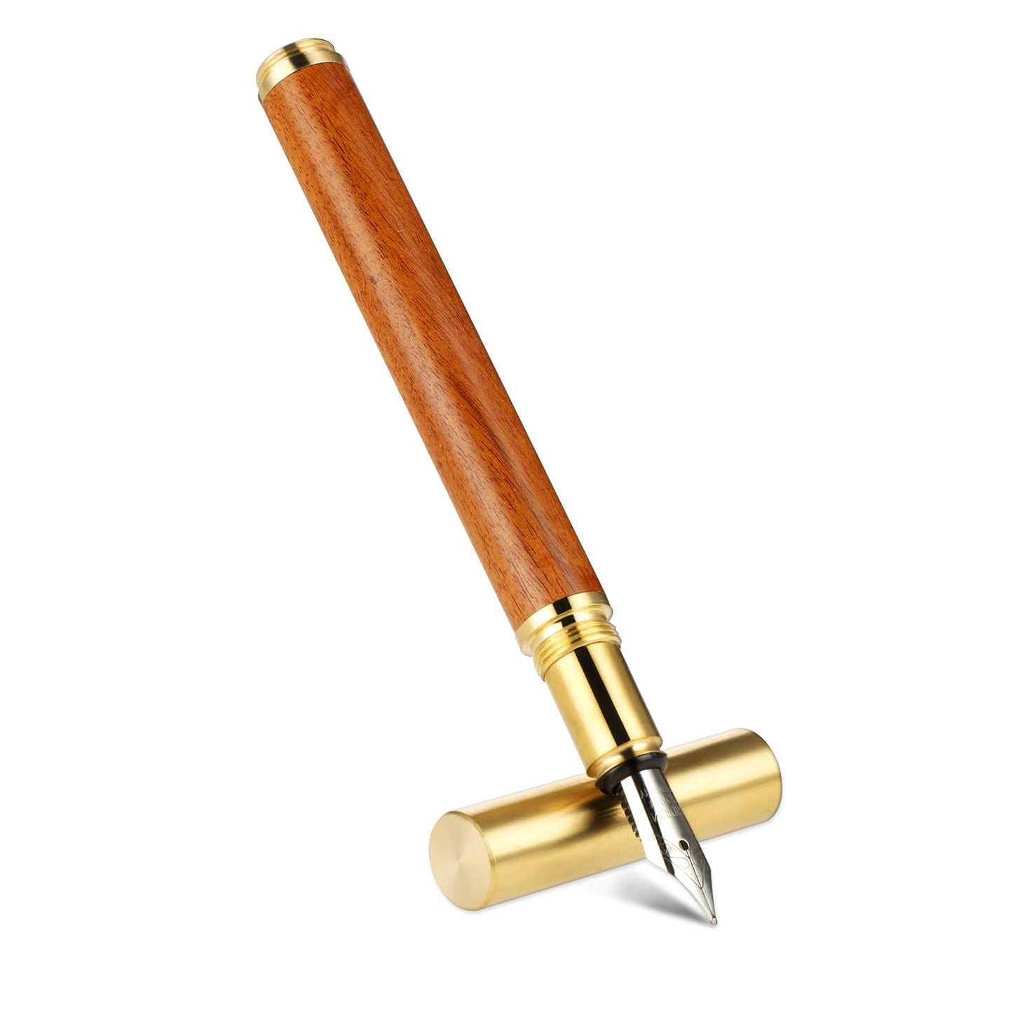 Amabro Mini Fountain Pen, Handcrafted 0.5mm Fine Nib Vintage luxury Wooden Pen with Refillable Container Smooth Writing Calligraphy Pen for Women Men office school Journaling, Drawing(Light Brown)