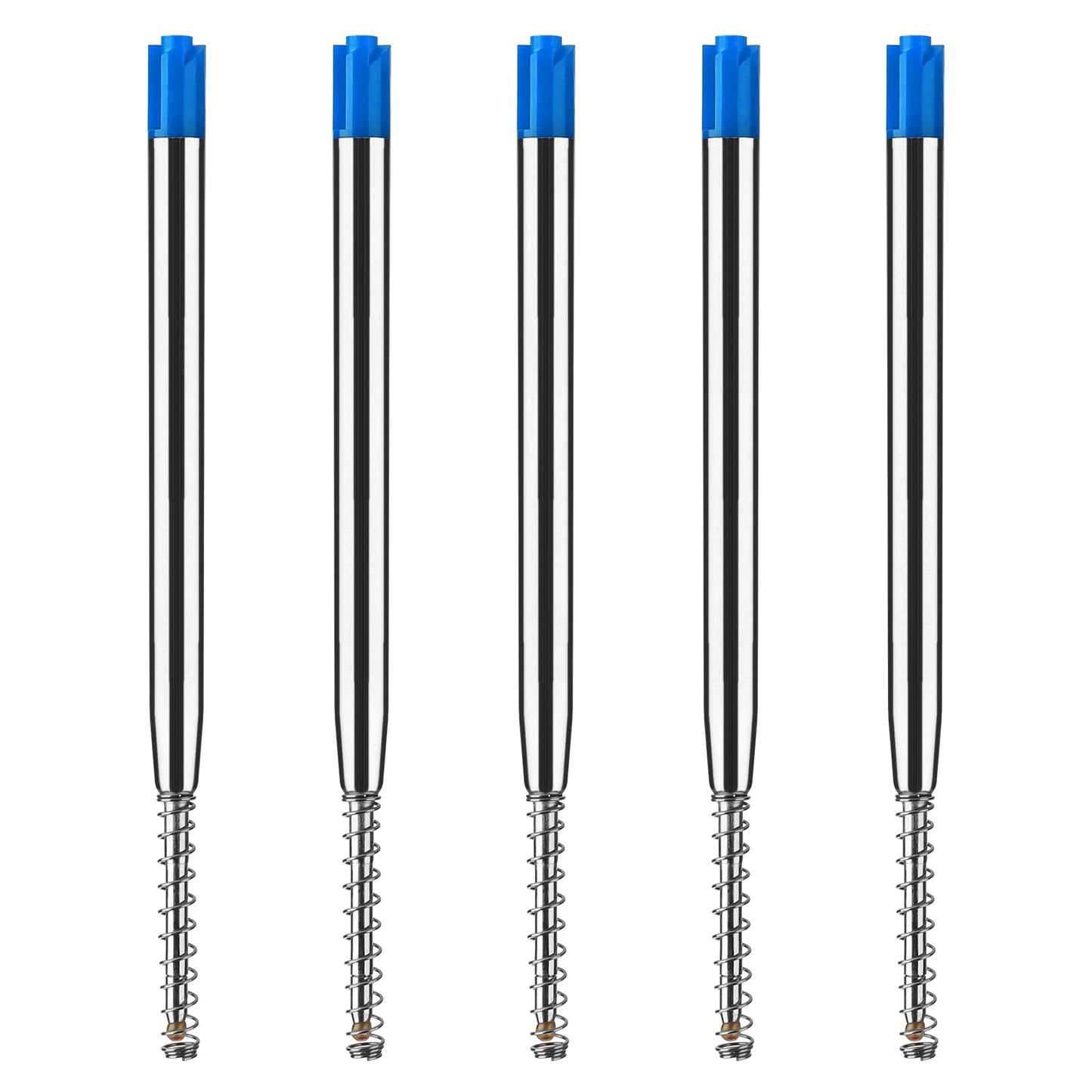 TIESOME 5pcs Replaceable Ballpoint Pen Refills with Spring Metal Ball Point Refills Smooth Writing Pen Refills, 0.7mm Retractable Ballpoint Pen Refills for School Office Supplies (Blue)
