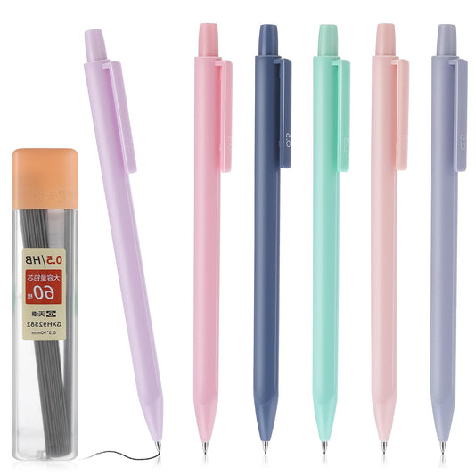 Bewudy 6PCS Mechanical Pencil with 60PCS HB Refills, Cute Mechanical Pencils 0.5mm Aesthetic Pencils Retractable Artist Pencil for Writing, Sketching, Drawing Office School Supplies