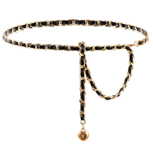 Andibro Chain Belts for Women, Adjustable Leather Metal Waist Chain Vintage Chains Belts for Jean Pants Dress (love pendant)