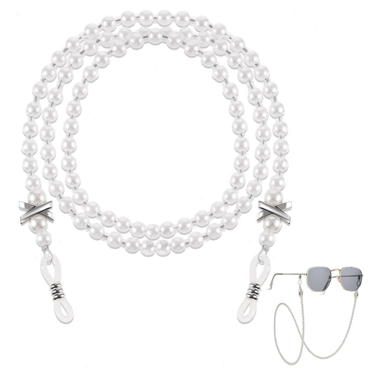 AOZUO Pearl Eyeglass Chain Anti-slip and Anti-Falling Glasses Chain Eyeglasses String Holder for Women & Girls Sunglasses Mask Necklace Lanyard(White), White, 75x1x0.7cm/29.5x0.39x0.275in