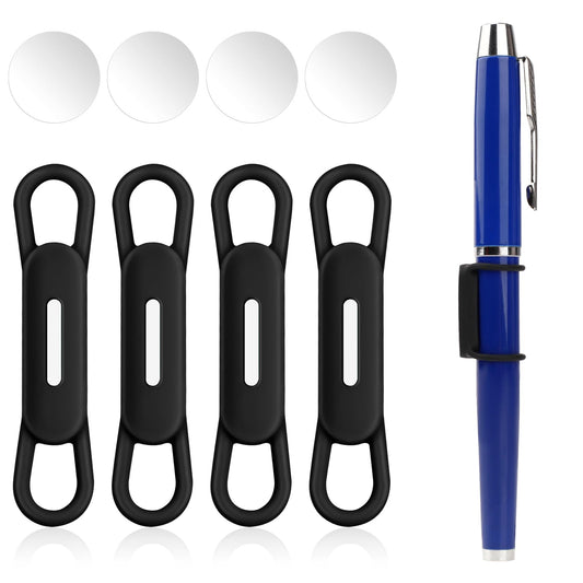 Jeffdad Magnetic Pen Pencil Holder, 4 Pcs Silicone Adjustable Pen Holder for Desk for Desk, Refrigerator, Whiteboards, Office Desk Accessories Pen Holder(Black)