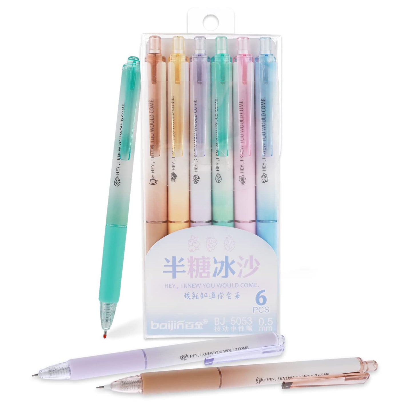 Giantree Cute Gel Pens, 6Pcs 0.5mm Retractable Ballpoint Pens Black Ink Smooth Writing Quick-drying Pen Gradient Color Gel Pens for Office School Supply