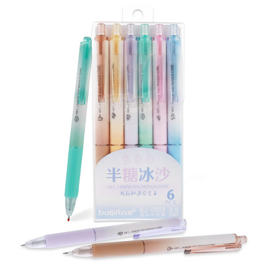 Giantree Cute Gel Pens, 6Pcs 0.5mm Retractable Ballpoint Pens Black Ink Smooth Writing Quick-drying Pen Gradient Color Gel Pens for Office School Supply