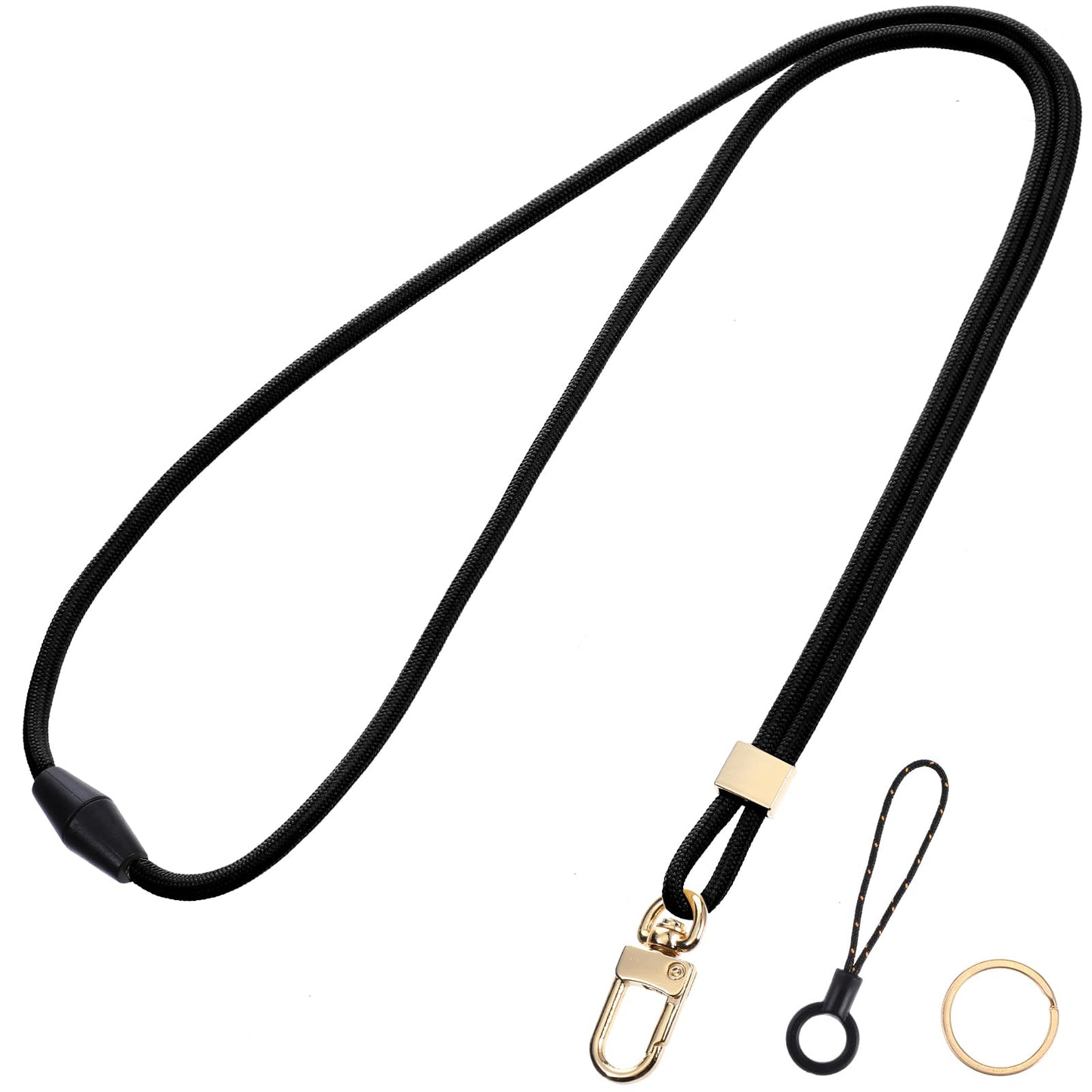Yuanchu Long Lanyard for ID Cards, Nylon Lanyards with Carabiner, Neck Strap with Rotating Metal Clip, ID Badge Holder with Key Ring and Clasp for School ID Card, black, 20